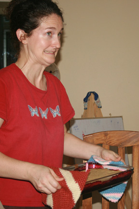 Yikes! Don't drop it! Marita with the special Blackberry Cobbler