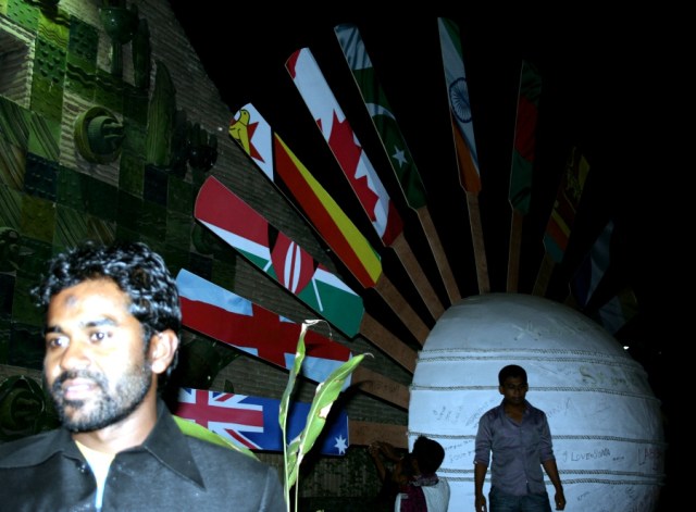 Halim with Cricket World Cup 2011 welcome structure.