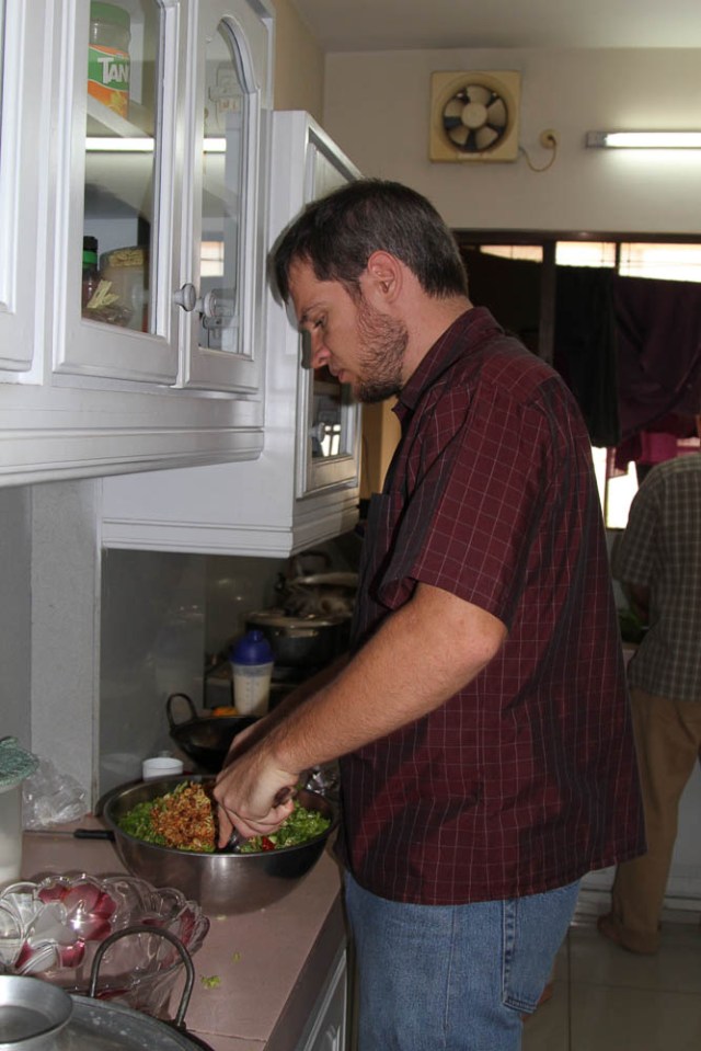 Stirring up a wonderful salad.