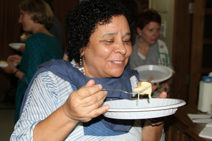 Diane, the first to enjoy the Swiss Fondue!
