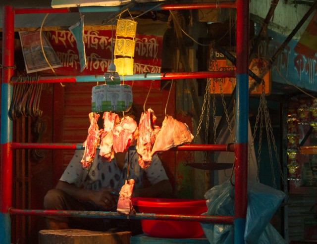 Beef Hanging on Zakir Hossain Rd in Lalmatia, Dhaka, Bangladesh.
