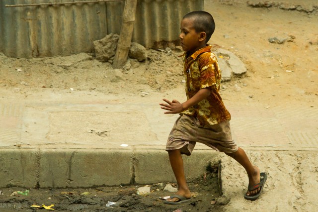 Running from his sister!