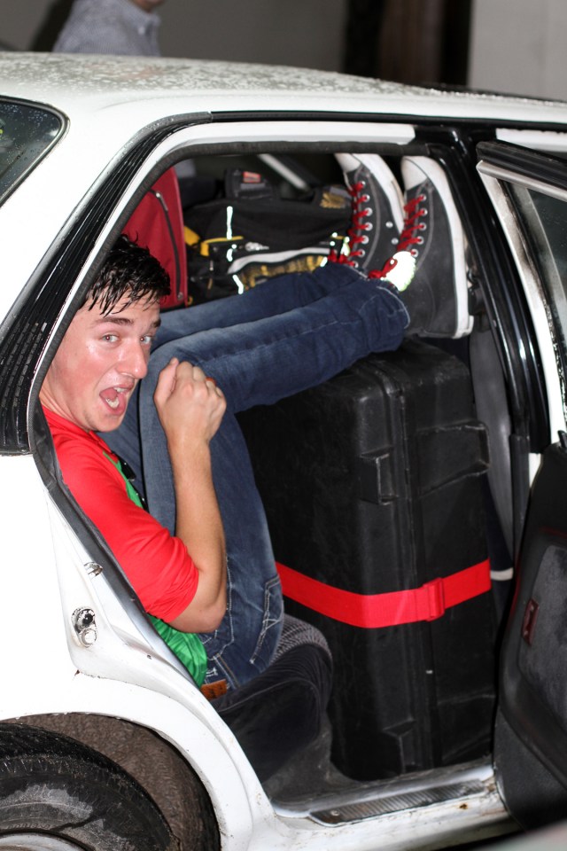 Crammed in with the Luggage!